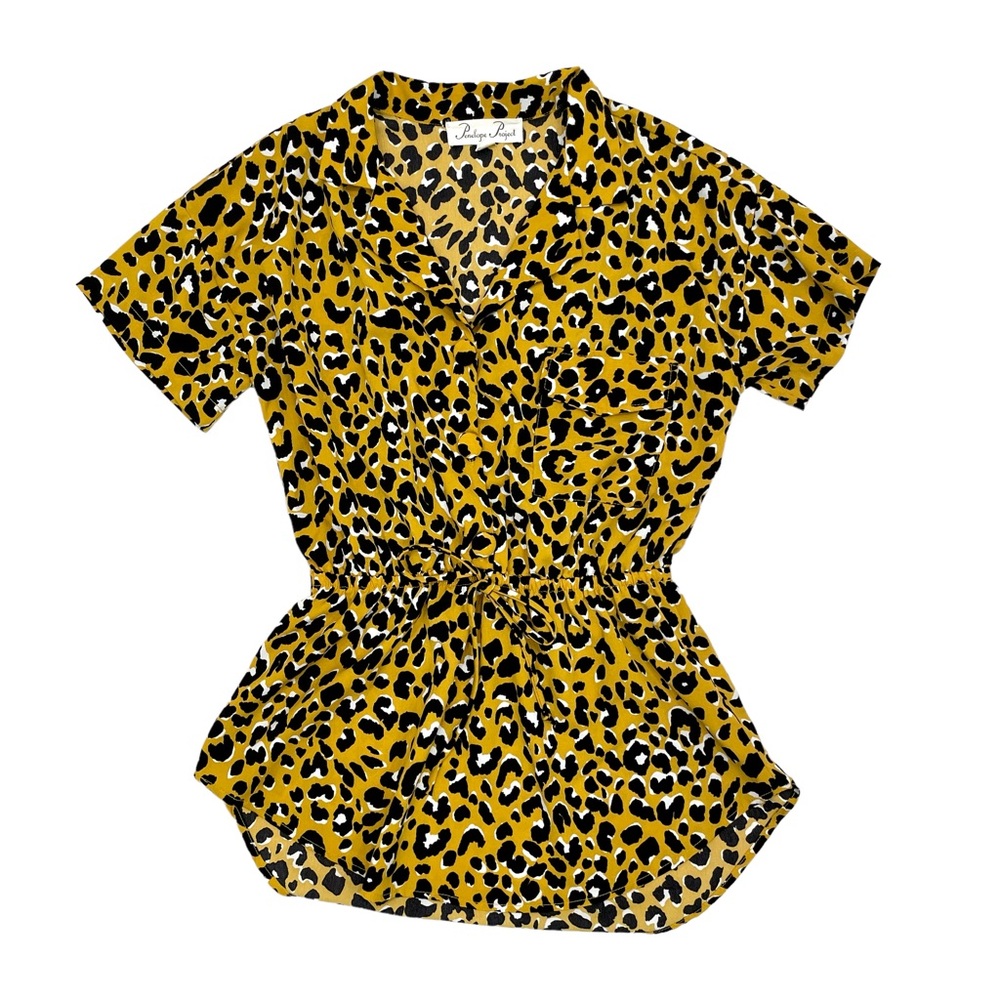 Penelope Project Animal Print Button Down Collared Blouse